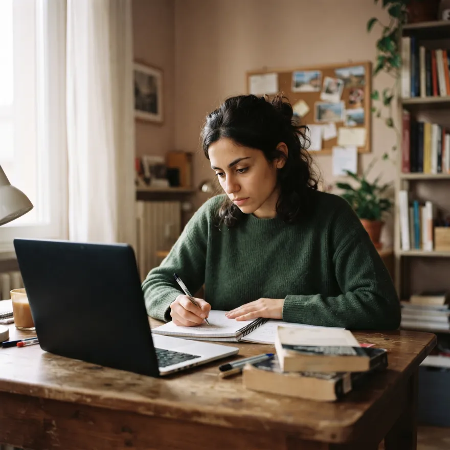 Una studentessa consulta documenti relativi alle tasse universitarie